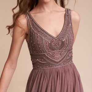 BHLDN Sterling dress, plum beaded bridesmaid dress